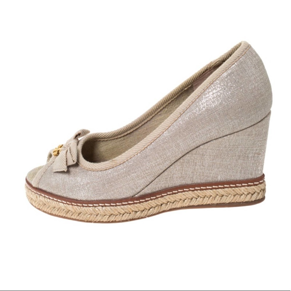 Tory Burch Beige Jackie Bow Espadrille Wedge - Picture 3 of 11